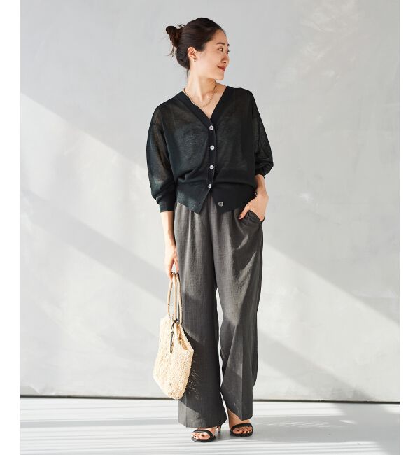 le.coeur blanc「《手洗い可能》シアーVネック7分袖カーディガン」|カーディガン|