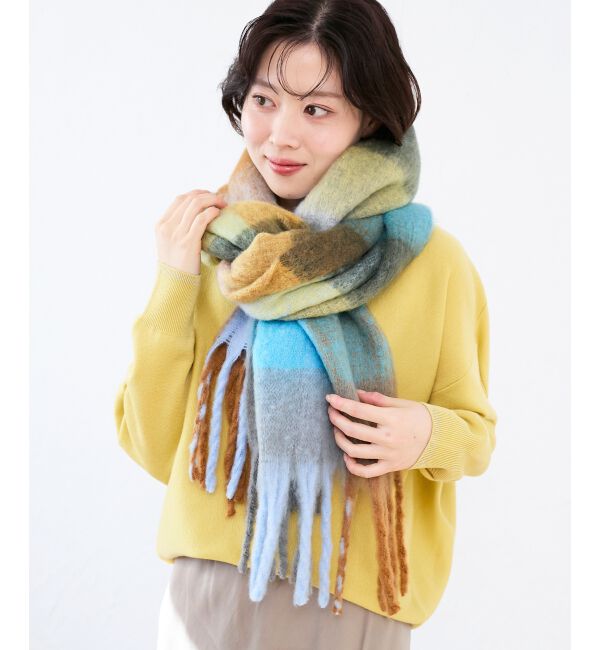  「《手洗い可能》マルチチェックストール」|ストール|ブルー柄