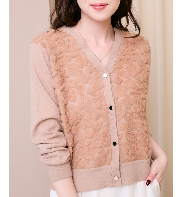  「《手洗い可能》フラワーチュール刺繍Vネックカーディガン」|カーディガン|