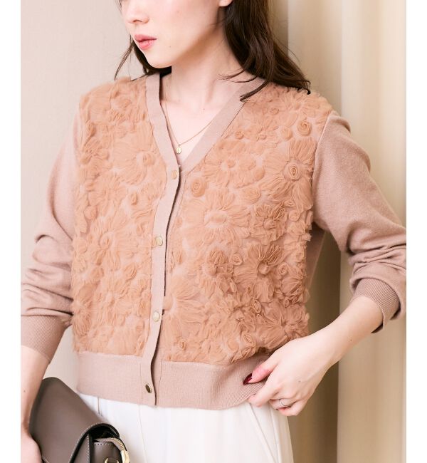  「《手洗い可能》フラワーチュール刺繍Vネックカーディガン」|カーディガン|