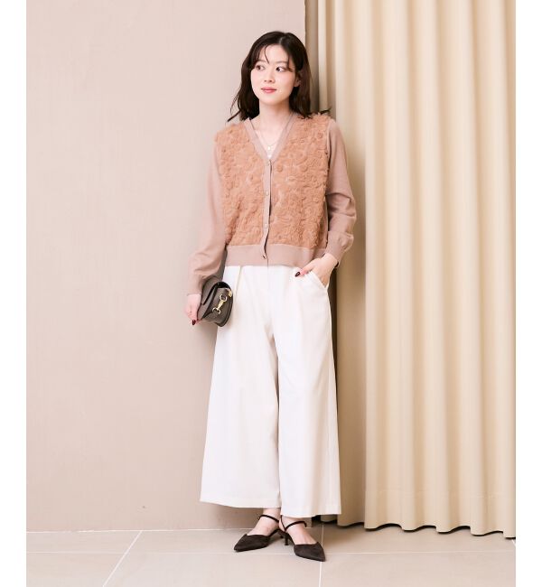  「《手洗い可能》フラワーチュール刺繍Vネックカーディガン」|カーディガン|