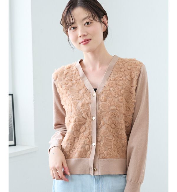  「《手洗い可能》フラワーチュール刺繍Vネックカーディガン」|カーディガン|