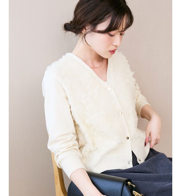  「《手洗い可能》フラワーチュール刺繍Vネックカーディガン」|カーディガン|