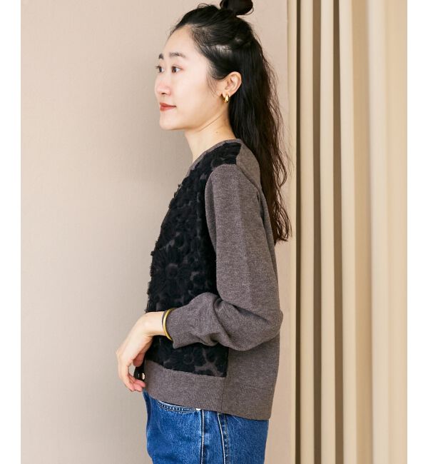  「《手洗い可能》フラワーチュール刺繍Vネックカーディガン」|カーディガン|