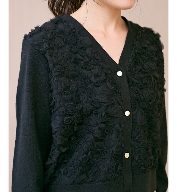  「《手洗い可能》フラワーチュール刺繍Vネックカーディガン」|カーディガン|
