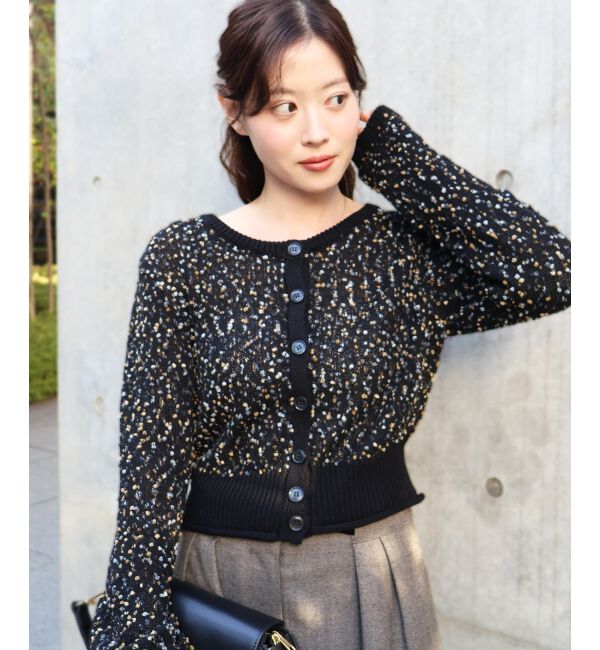  「《WEB限定アイテム》pomponヤーンニットカーディガン」|カーディガン|ブラック柄