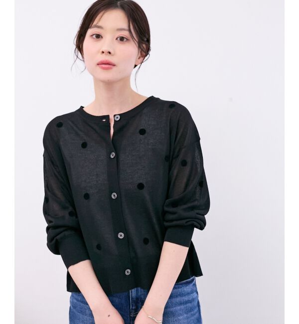  「シアードットフロッキークルーカーデ」|カーディガン|ブラック柄