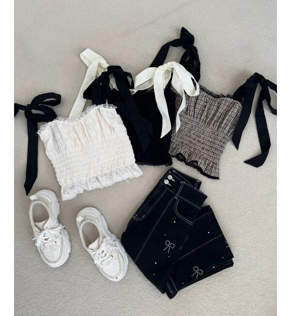  「配色肩リボンビスチェ」|キャミソール|