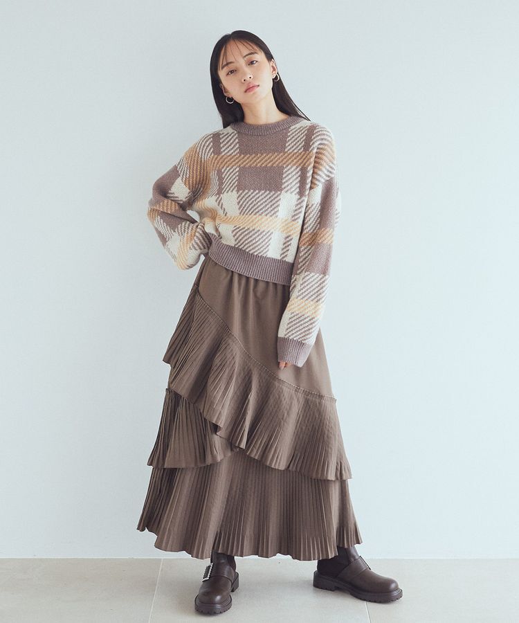 earth music&ecology「プリーツティアードスカート」|フレア|