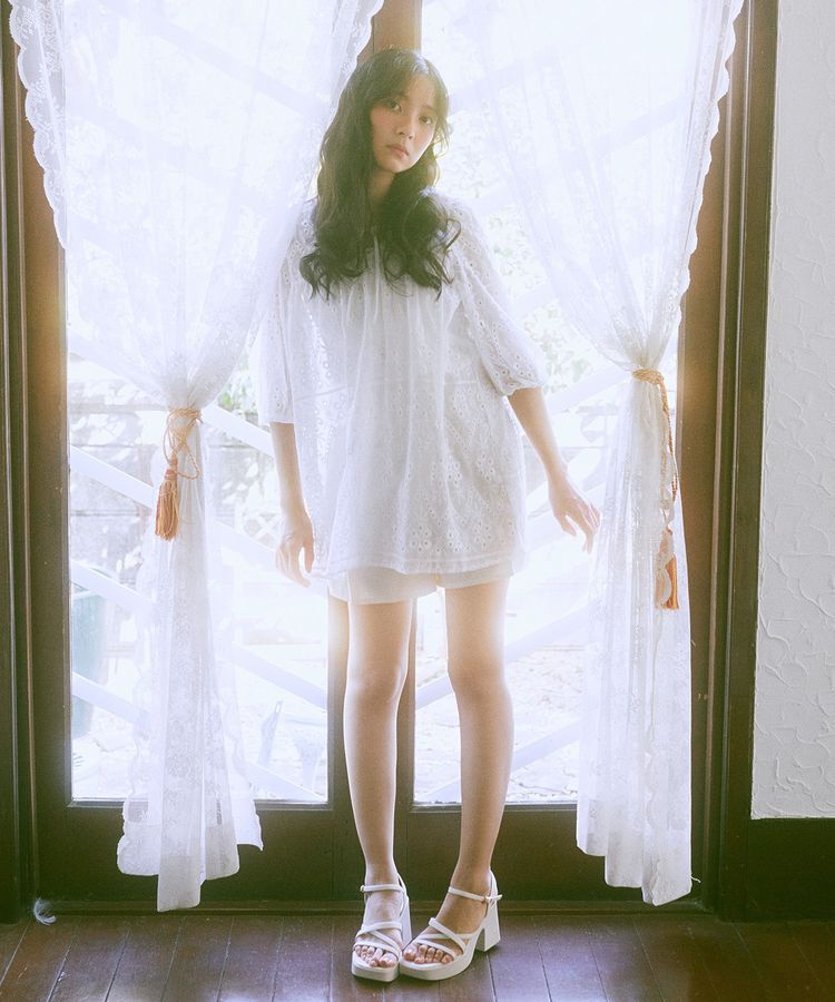 earth music&ecology「パフスリーブ楊柳刺繍チュニック」|チュニック|