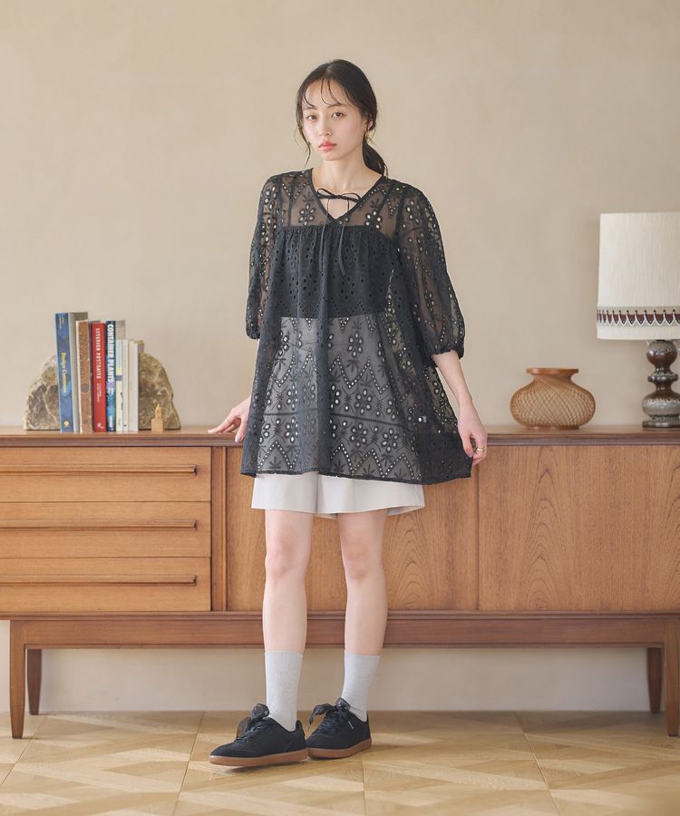 earth music&ecology「パフスリーブ楊柳刺繍チュニック」|チュニック|