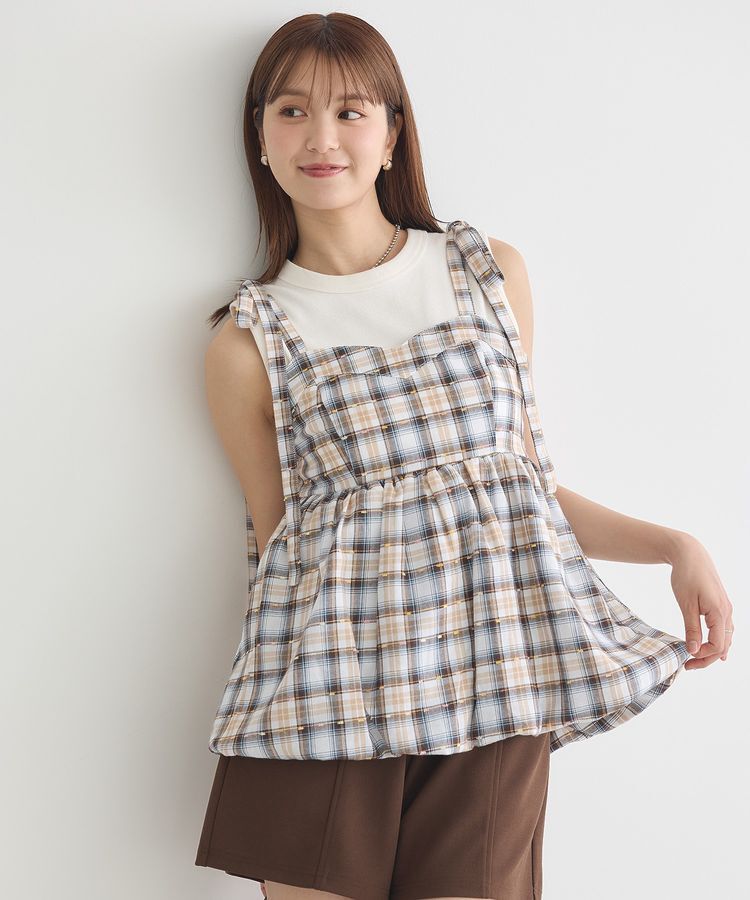 earth music&ecology「チェックパターンバルーンキャミビスチェ」|ベスト・ジレ|