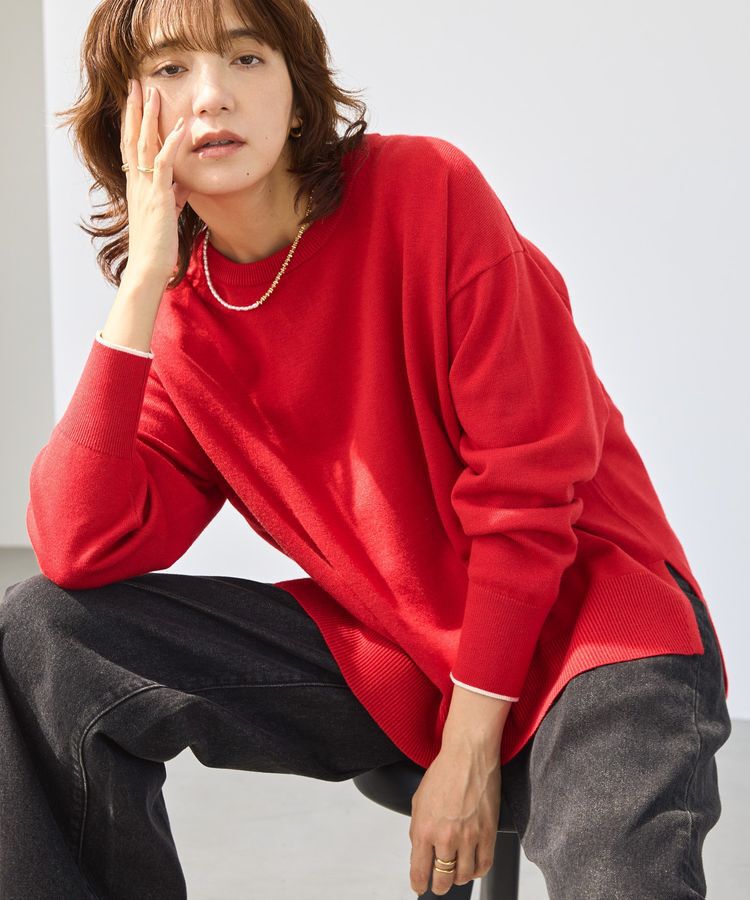 AMERICAN HOLIC「【配色】バイパチクルーネックニットプルオーバー＜静電気軽減＞」|ニット・セーター|