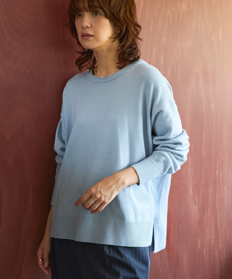 AMERICAN HOLIC「【配色】バイパチクルーネックニットプルオーバー＜静電気軽減＞」|ニット・セーター|Light Blue