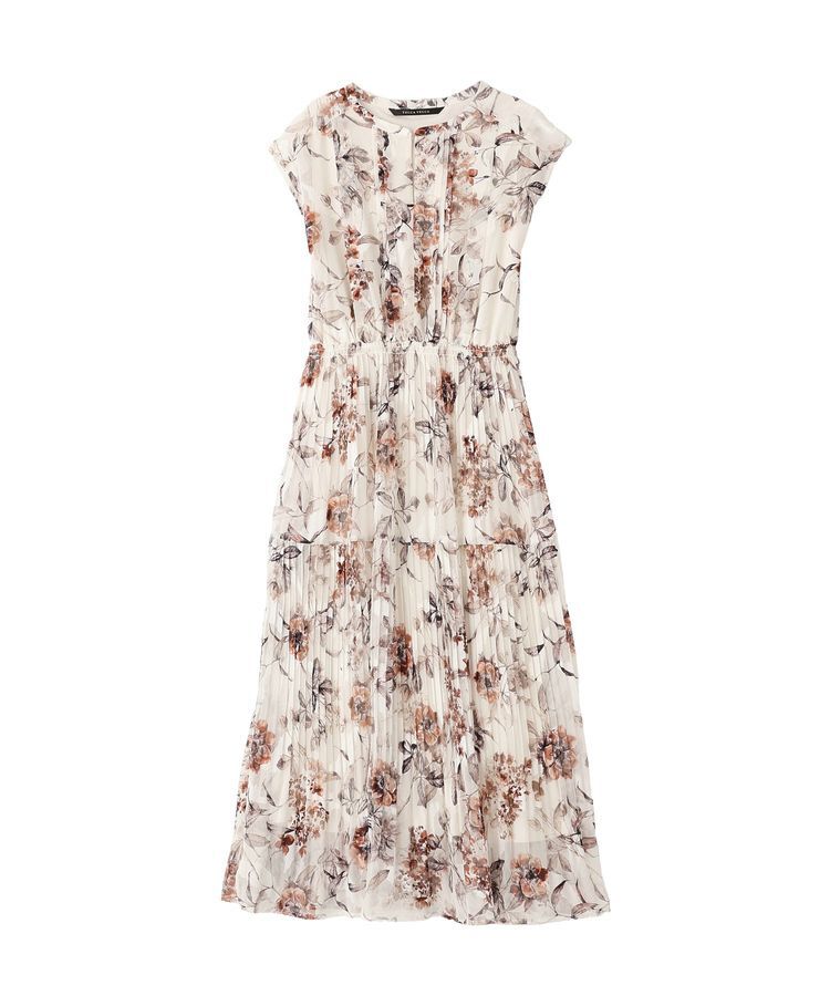 YECCA VECCA「フラワー柄シアープリーツワンピース」|ワンピース|