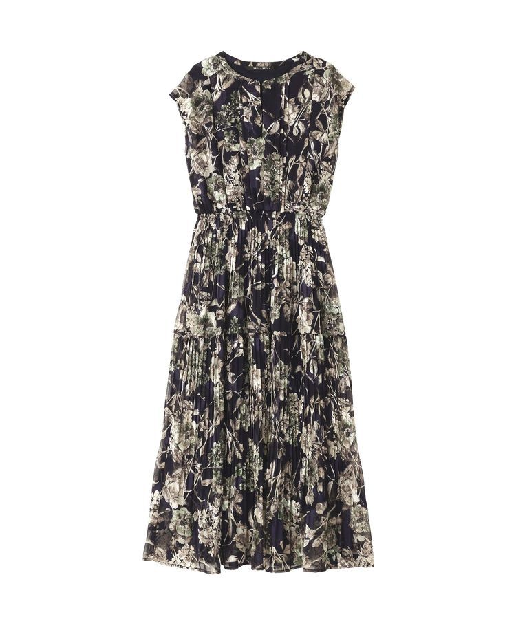 YECCA VECCA「フラワー柄シアープリーツワンピース」|ワンピース|