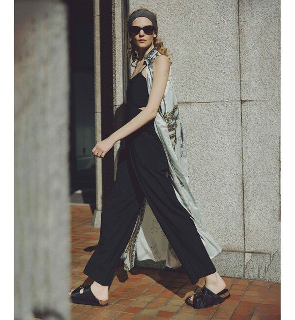 allureville「ストレッチトロサロペットパンツ」|オールインワン|ブラック