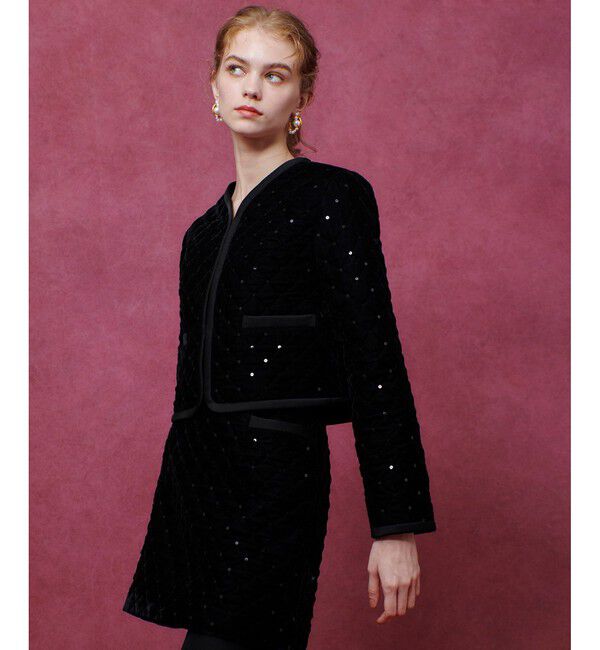 LOULOU WILLOUGHBY「【LOULOU WILLOUGHBY】ベロアキルティングショートジャケット」|ノーカラージャケット|