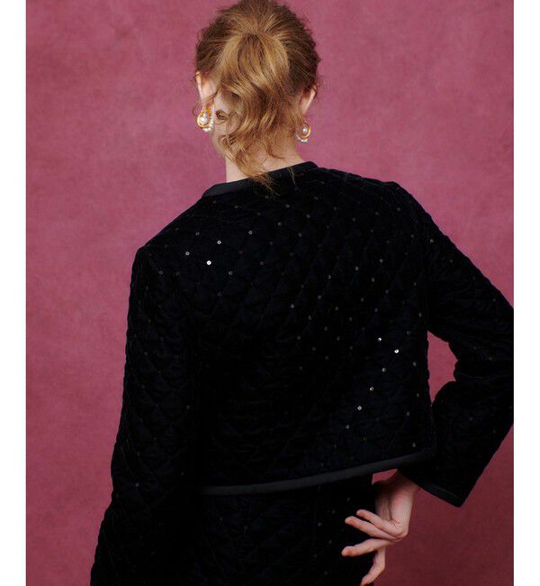 LOULOU WILLOUGHBY「【LOULOU WILLOUGHBY】ベロアキルティングショートジャケット」|ノーカラージャケット|