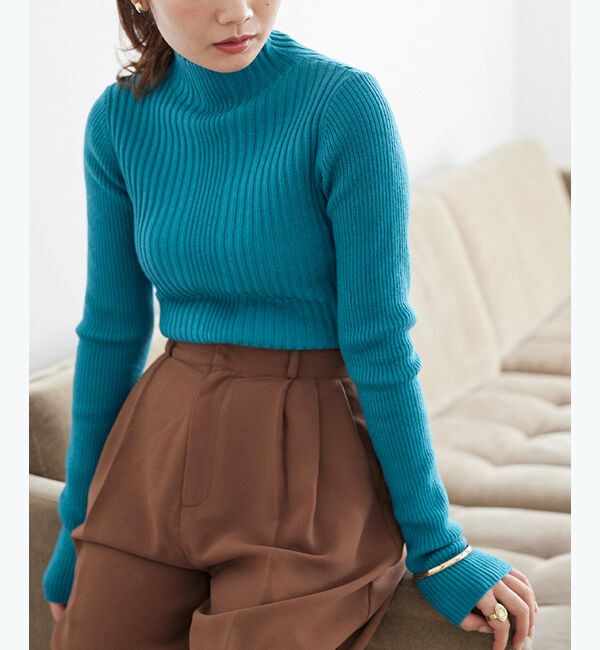 titivate「ランダムリブハイネックニット」|ニット・セーター|ブルー