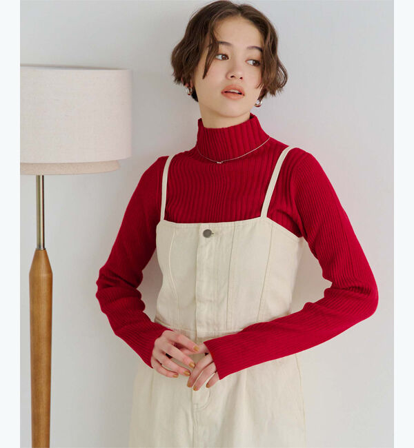 titivate「ランダムリブハイネックニット」|ニット・セーター|レッド