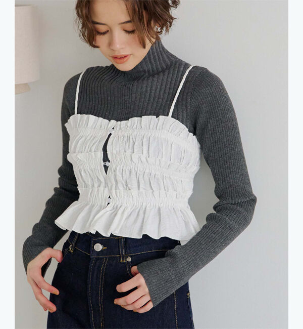 titivate「ランダムリブハイネックニット」|ニット・セーター|チャコール