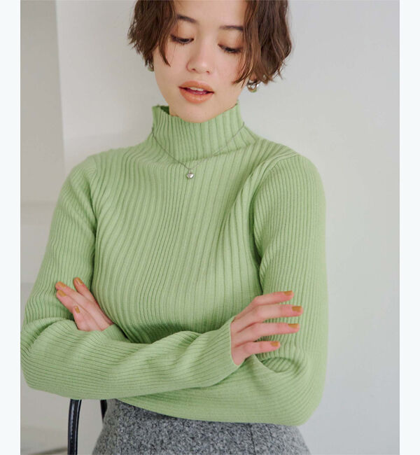 titivate「ランダムリブハイネックニット」|ニット・セーター|ライトグリーン