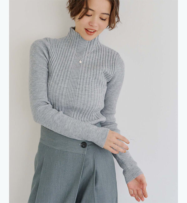 titivate「ランダムリブハイネックニット」|ニット・セーター|ライトグレー