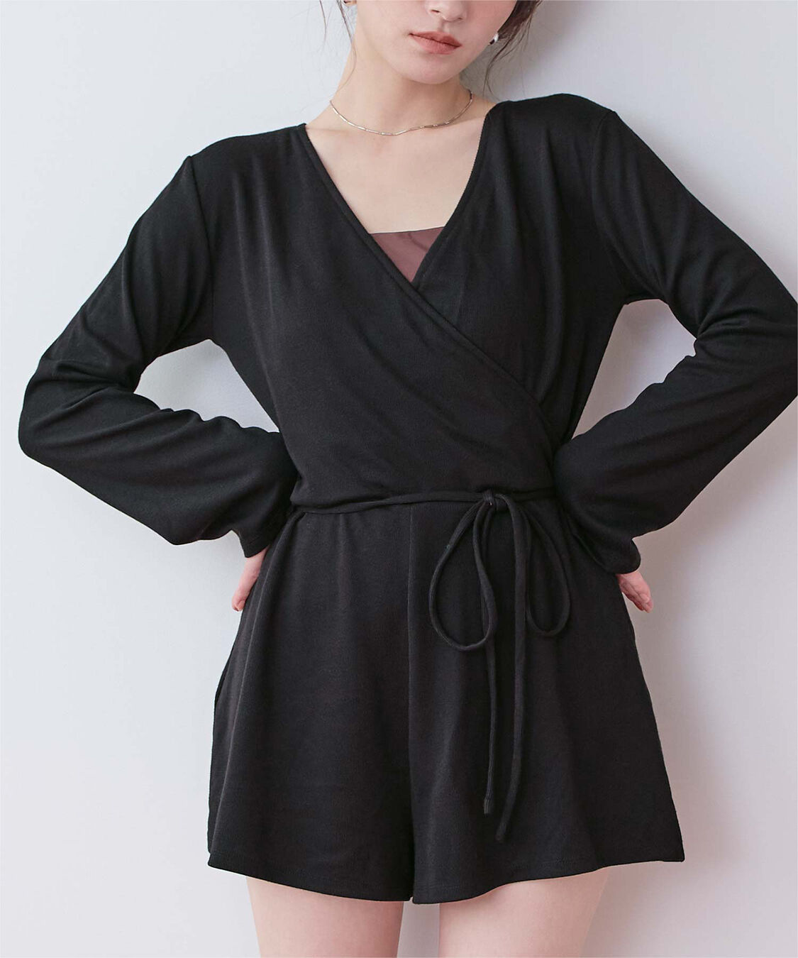 SEA DRESS「細リブカシュクールオールインワン」|コンビネゾン|