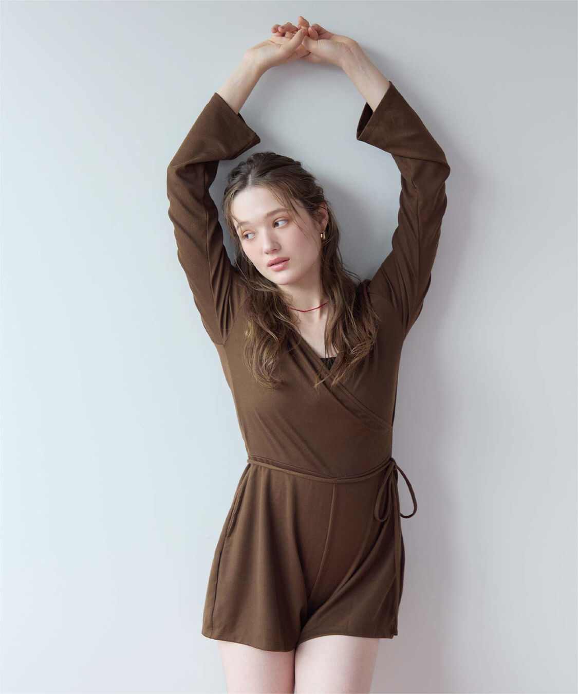 SEA DRESS「細リブカシュクールオールインワン」|コンビネゾン|