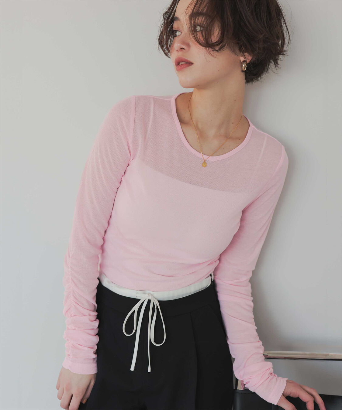 titivate「袖シャーリングシアートップス」|Tシャツ・カットソー|ピンク