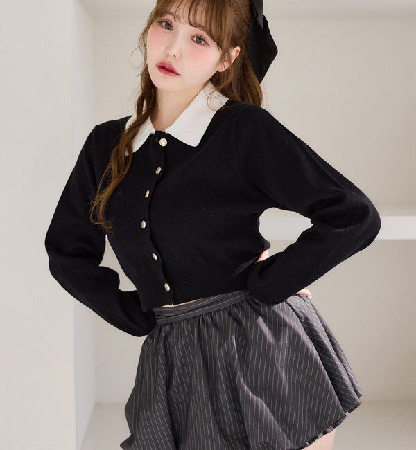  「配色襟付きニット」|ニット・セーター|ブラック