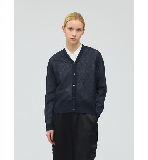 mizuiro ind「mizuiro ind ワッシャーボイルVネックカーディガン」|カーディガン|ネイビー