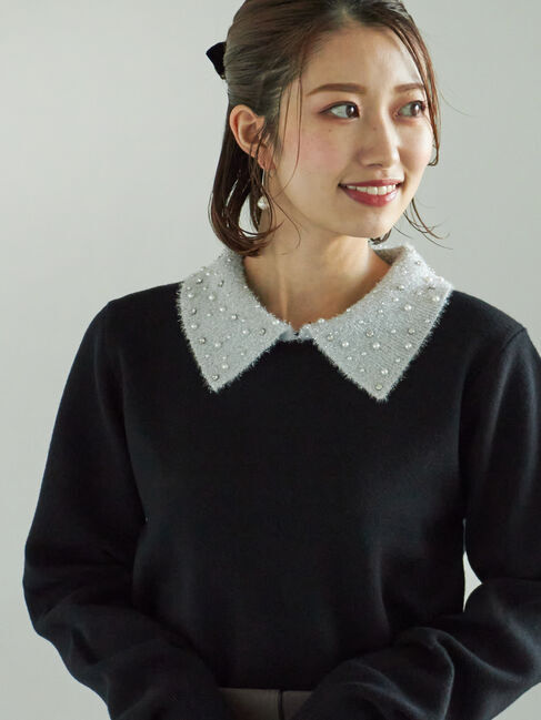 Te chichi「ラメフェザーデコラカラーニット」|ニット・セーター|ブラック