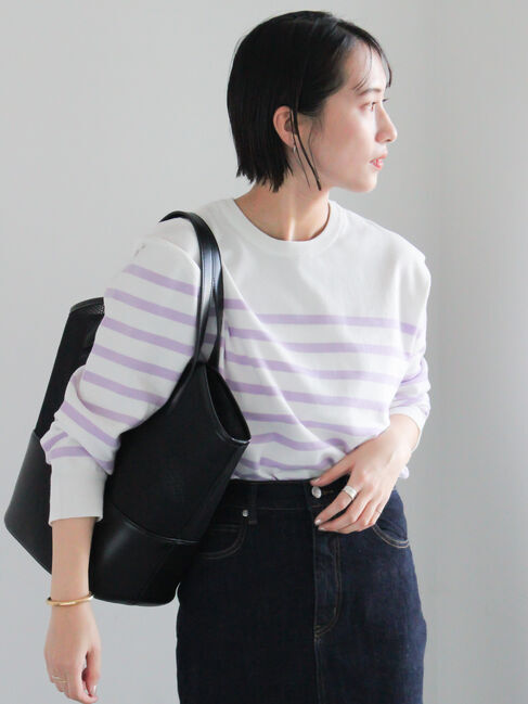 Te chichi「ボーダーボックスシルエットプルオーバー」|ニット・セーター|ラベンダー