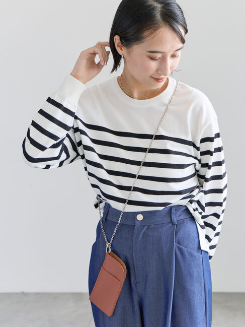 Te chichi「ボーダーボックスシルエットプルオーバー」|ニット・セーター|ブラック