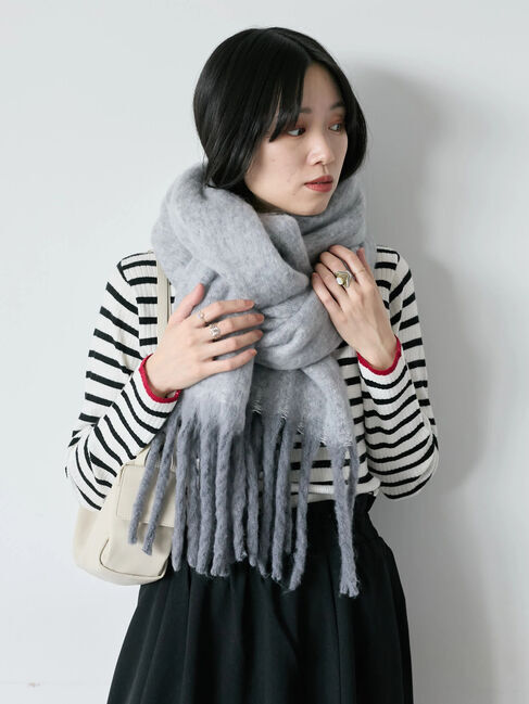 Samansa Mos2 blue「ボリュームフリンジマフラー」|その他|