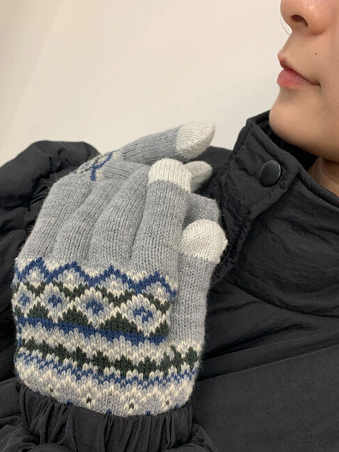 Samansa Mos2 blue「【スマホ対応】裏起毛JQDグローブ」|手袋|グレー