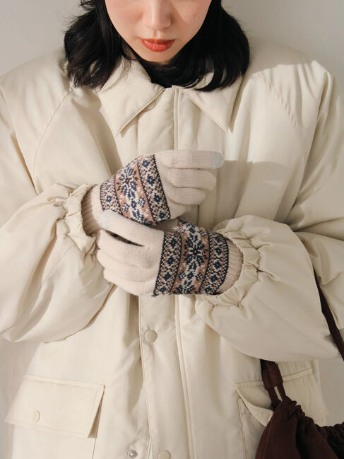 Samansa Mos2 blue「【スマホ対応】裏起毛雪柄グローブ」|手袋|オフホワイト