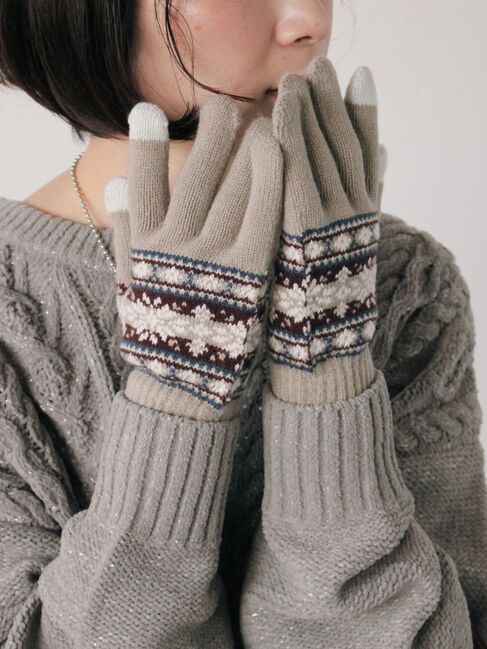 Samansa Mos2 blue「【スマホ対応】裏起毛雪柄グローブ」|手袋|