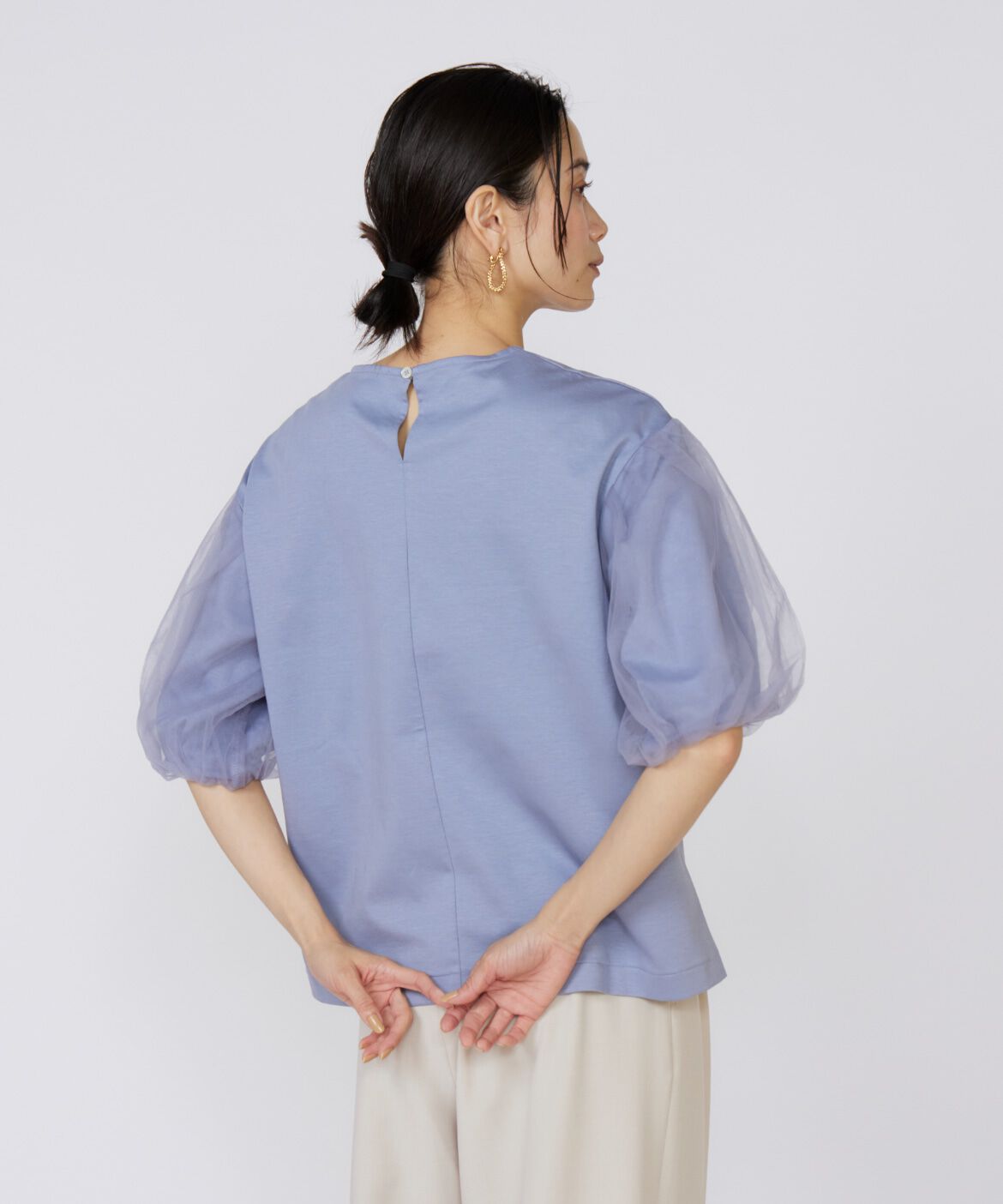 INED「《大きいサイズ》袖チュールカットソー」|Tシャツ・カットソー|