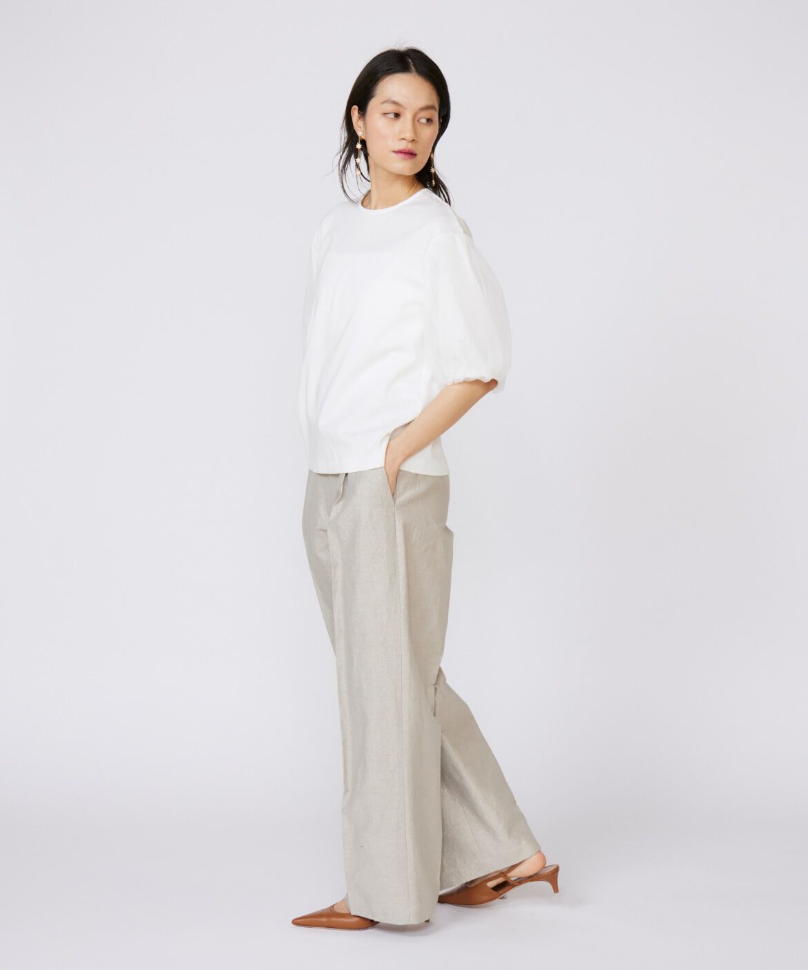 INED「《大きいサイズ》袖チュールカットソー」|Tシャツ・カットソー|