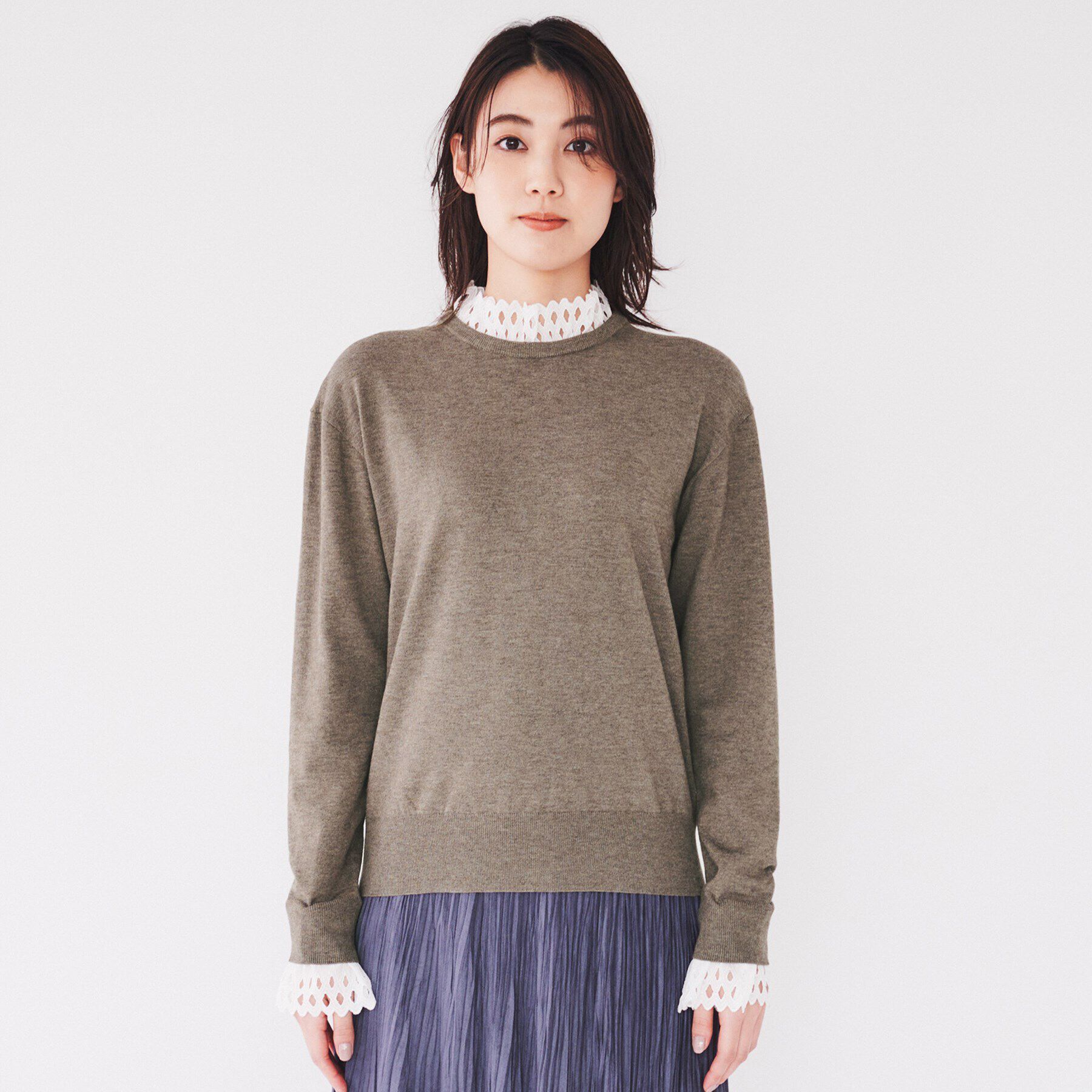 UNTITLED「【レース取り外し可能/2WAY】薄手レーヨン混ストレッチ プルオーバーニット」|ニット・セーター|