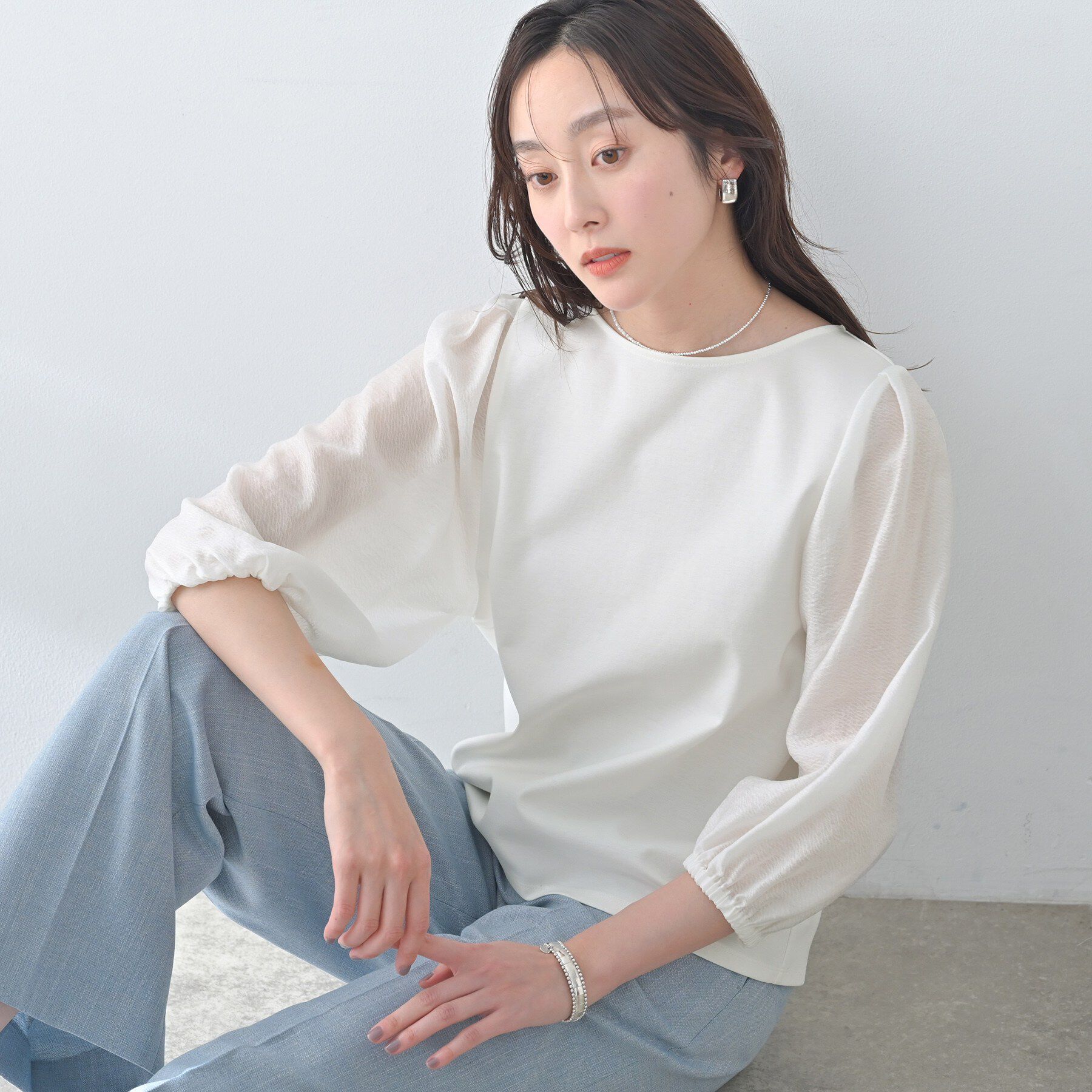 UNTITLED「ポンチ袖ボリュームトップス」|Tシャツ・カットソー|オフホワイト(003