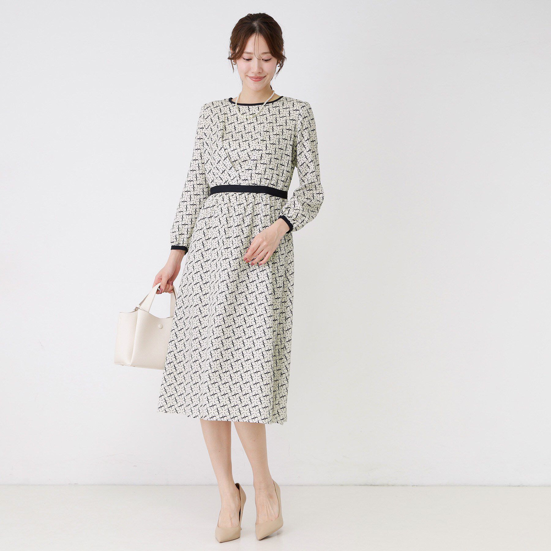 COUP DE CHANCE「【手洗い可】ニット&times;幾何柄プリントドッキングワンピース」|ワンピース|