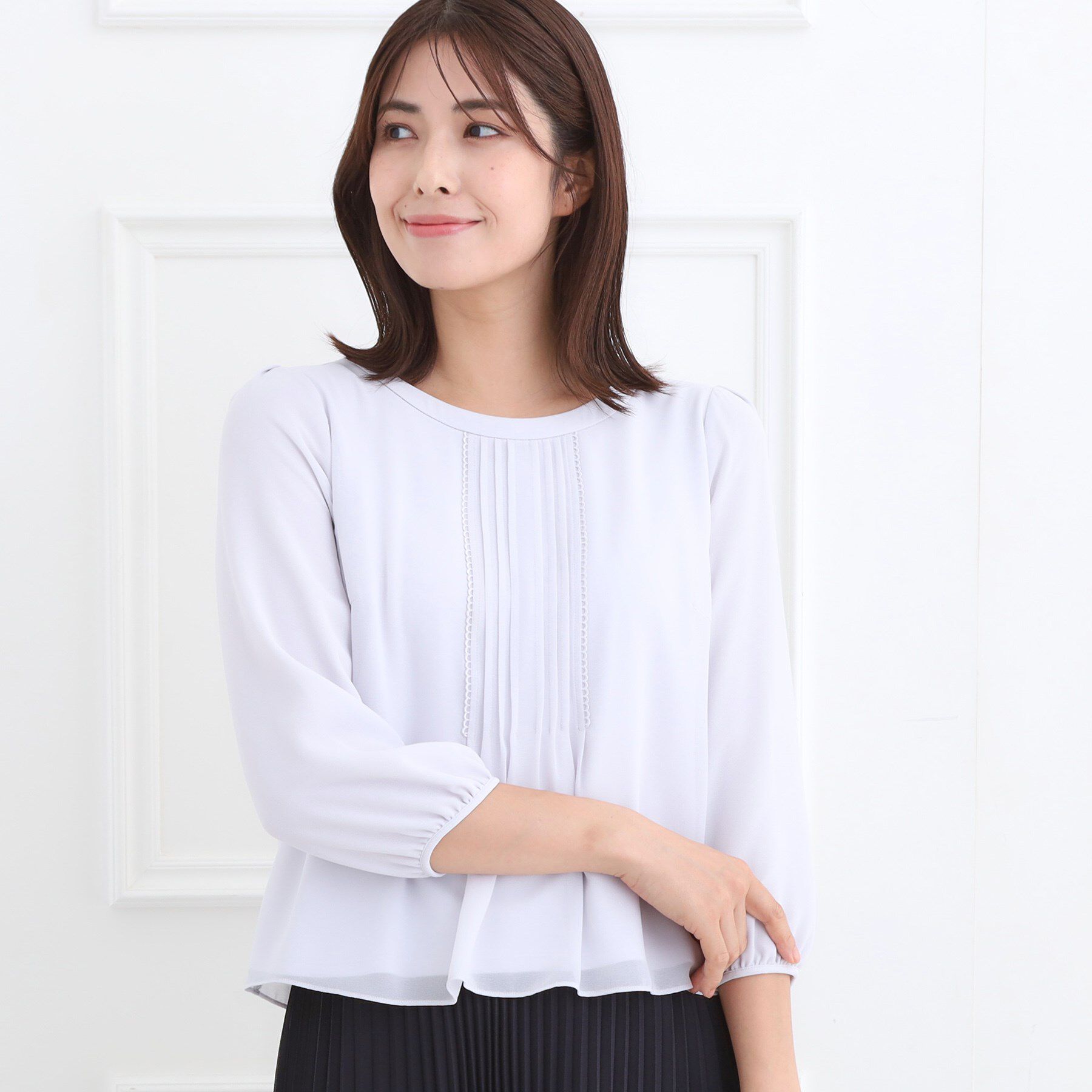 Reflect「【フォーマル／入卒／お仕事に◎】ピンタック&times;スカラレースブラウス」|シャツ・ブラウス|ライトグレー(011