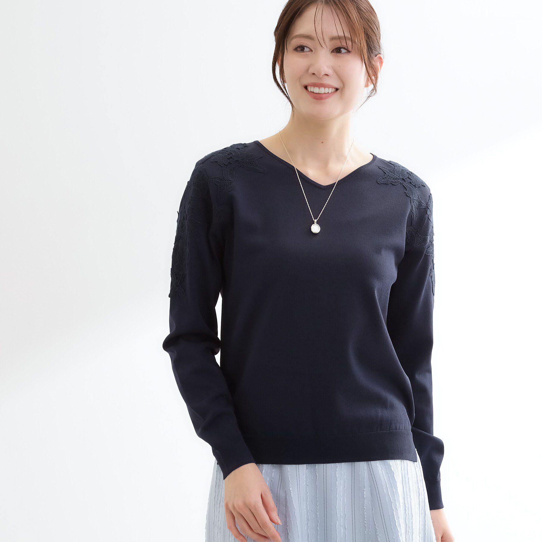 Reflect「レースデザインスリーブニットプルオーバー」|ニット・セーター|