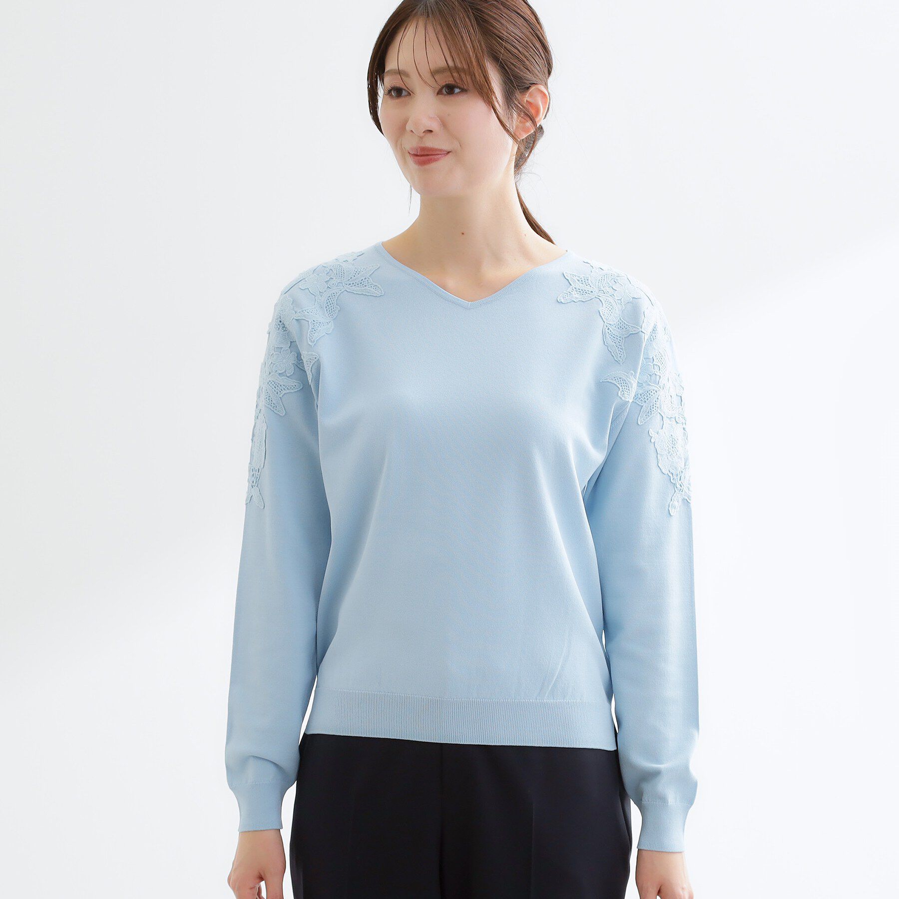 Reflect「レースデザインスリーブニットプルオーバー」|ニット・セーター|