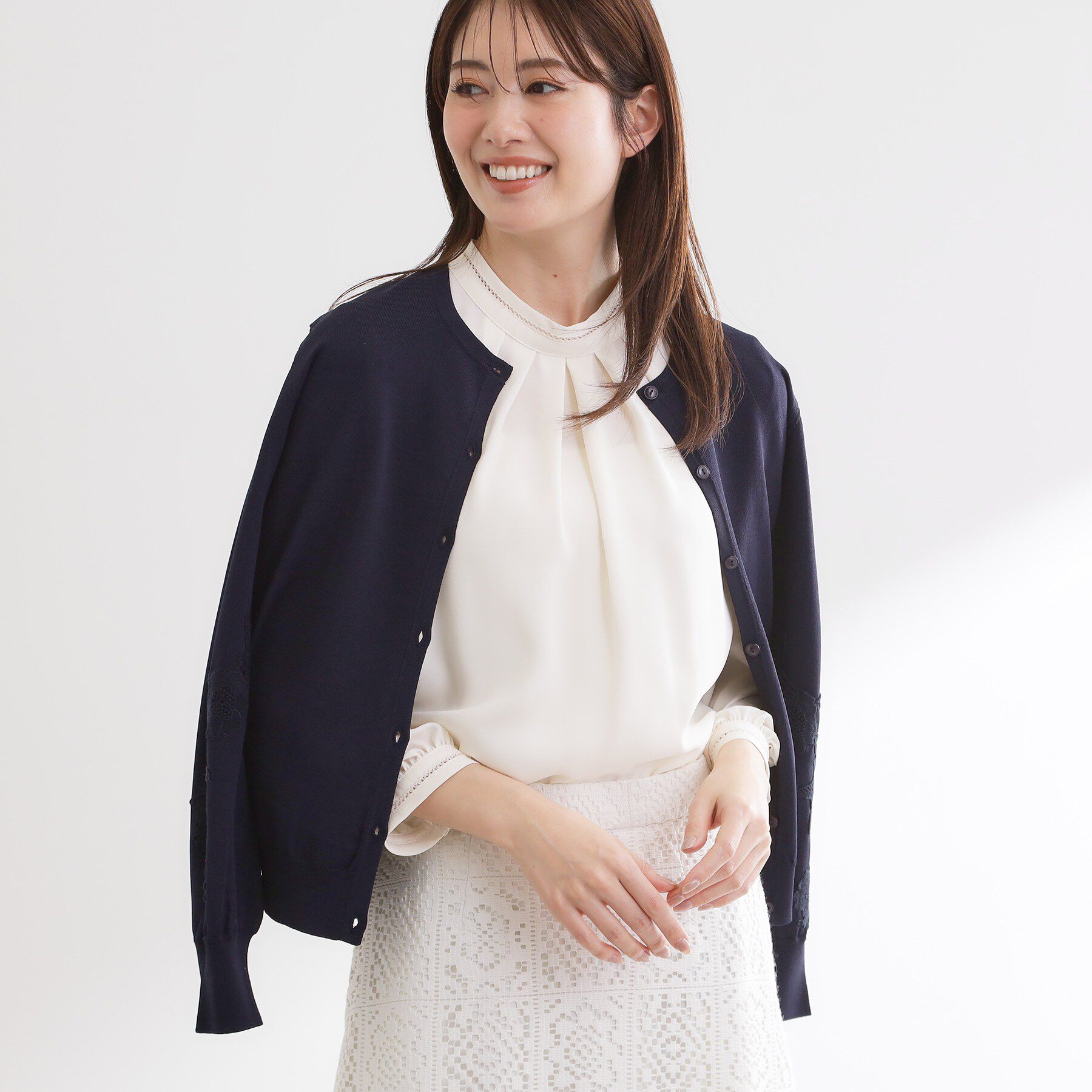 Reflect「レースデザインスリーブカーディガン」|カーディガン|