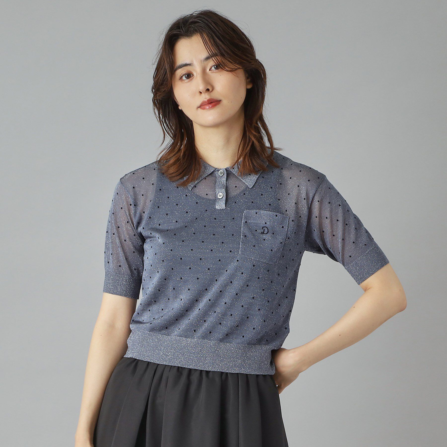 DRESSTERIOR「【大人百花春号掲載 モデル美香さん着用】ドットシアーポロニット」|ポロシャツ|